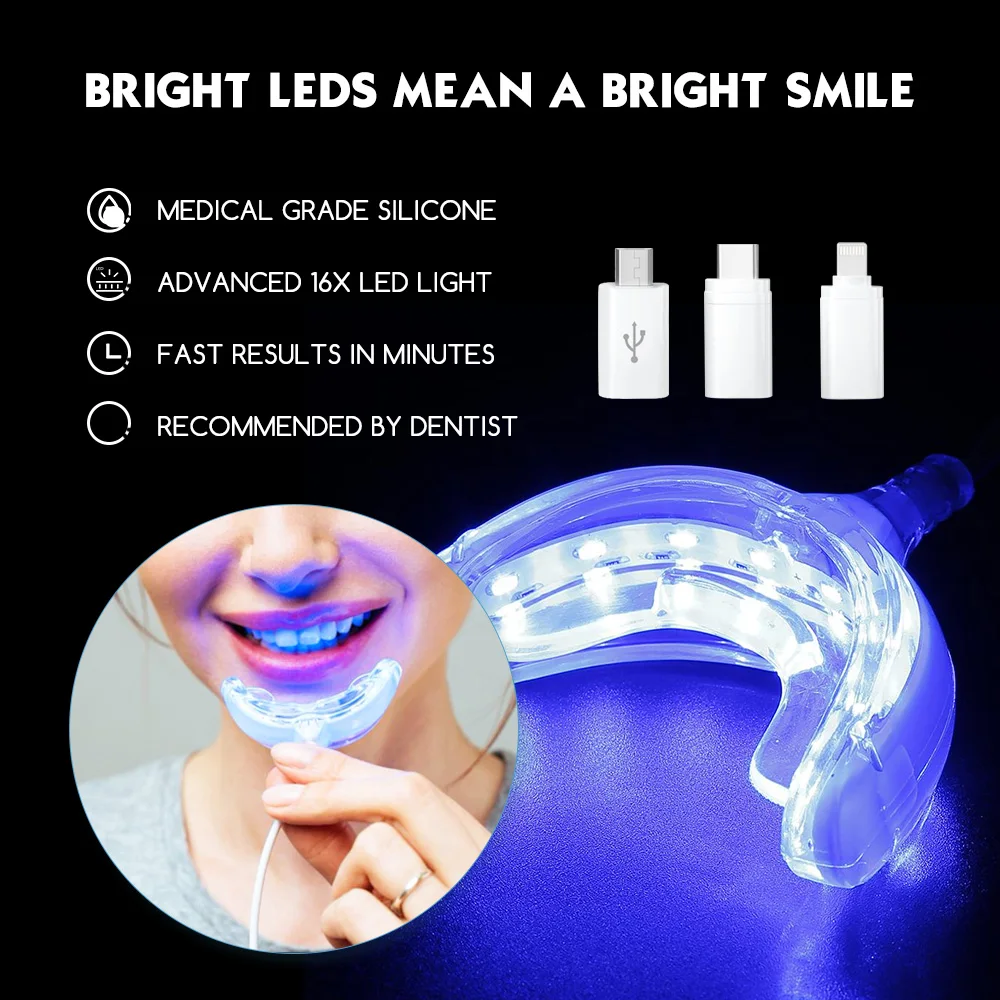 Luxsmile Smart LED Teeth Whitening Portable USB Charging 16 Lights Led Blue Light Dental Whitening Gel Teeth Whitening Pen