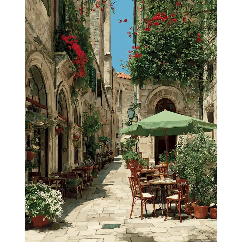 GATYZTORY Oil Painting By Numbers For Adults Town Street Scenery Handmade Frame Coloring By Number On Canvas For Kids
