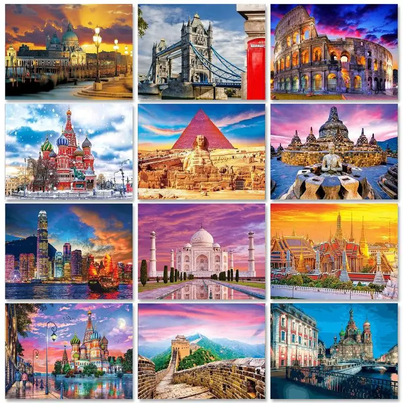 GATYZTORY 60x75cm City Street Landscape Oil Painting By Numbers For Adult Kids HandPainted Diy Framed Picture By Number Gift