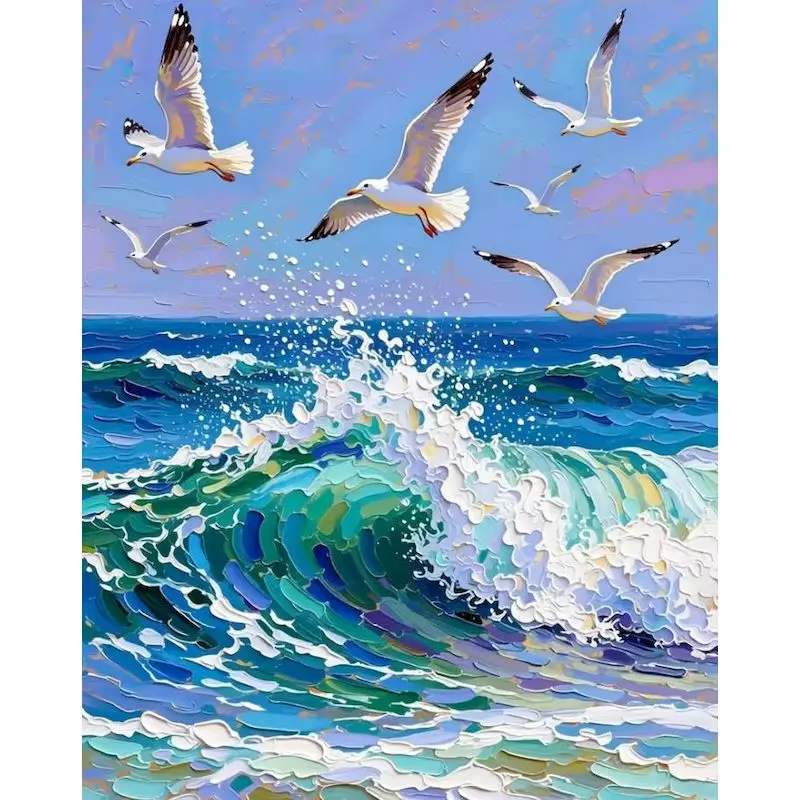 GATYZTORY Waves Paint By Numbers Gift Artwork Landscape Canvas for Painting Kits Handiwork Art Diy Gift