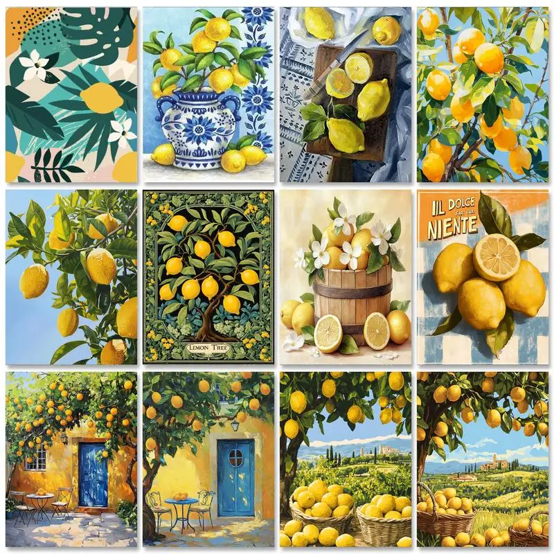 GATYZTORY DIY Coloring By Number Lemon Kits Painting By Number Modern Drawing On Canvas HandPainted Art For Living Room Wall Gif