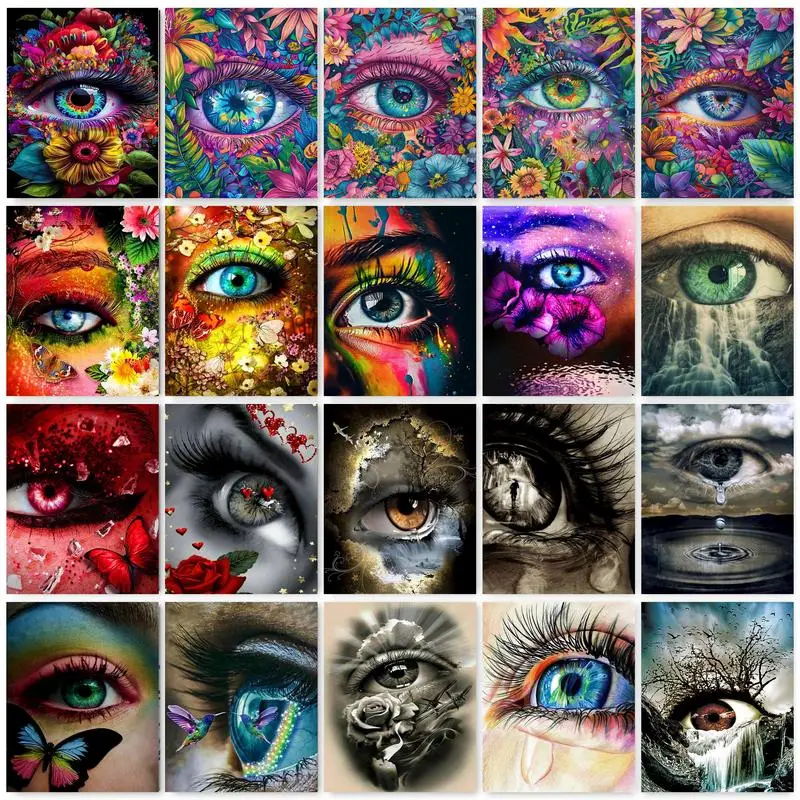 GATYZTORY Painting By Number Eyes Paintings With Frame Included Flowers Hand Painted Oil Painting On Canvas Acrylic Paint Wall A