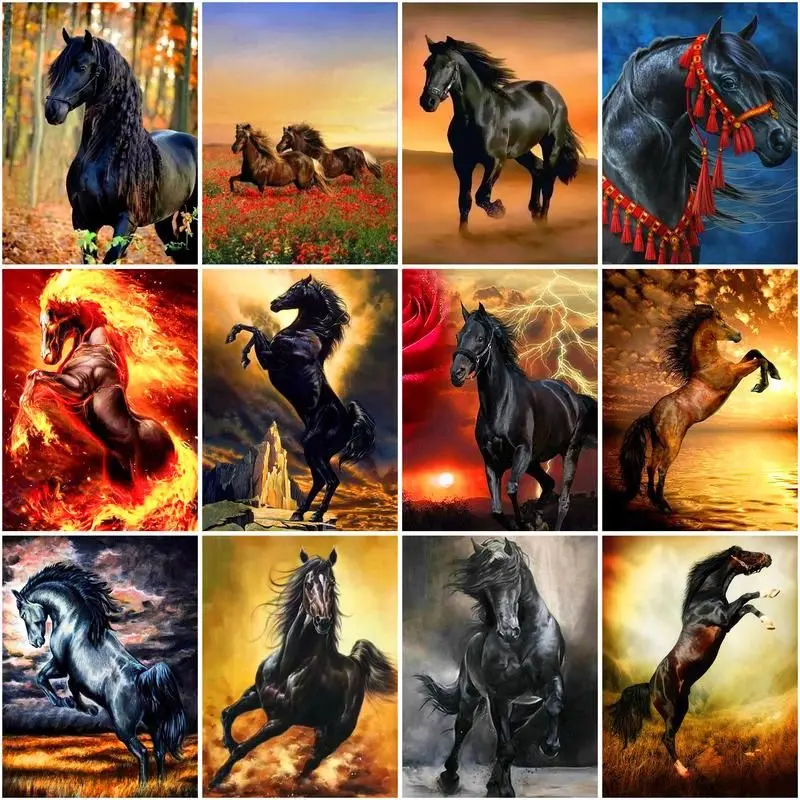 CHENISTORY Paint By Number Black Horse Animal Drawing On Canvas Handpainted Painting Art Gift Diy Coloring By Number Kits Home D