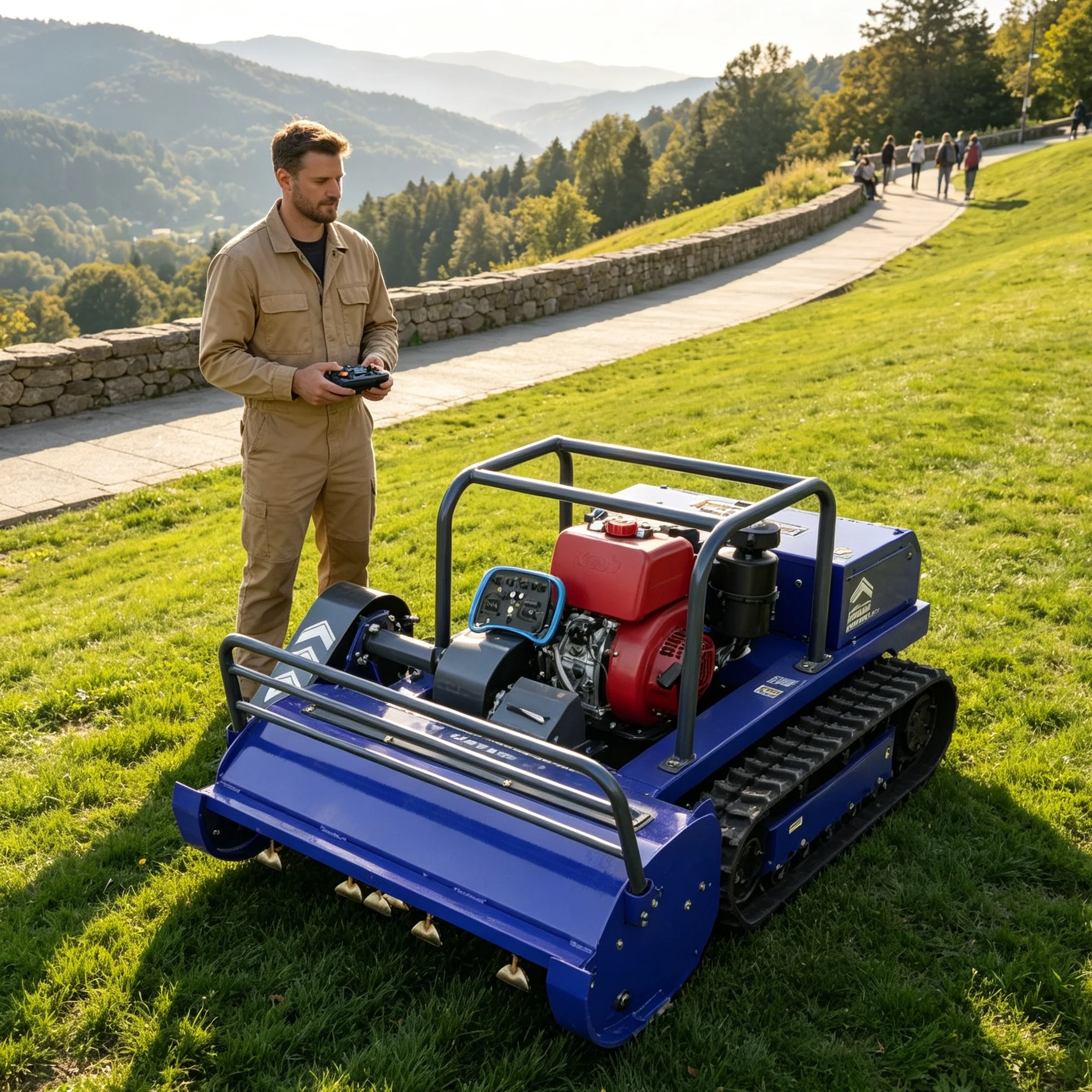 Customized Holiday Resort Hillside Garden 800S Tracked Remote Lawn Mower, Optimized Hammer‑Blade, Uniform And Clean Grass Cuttin