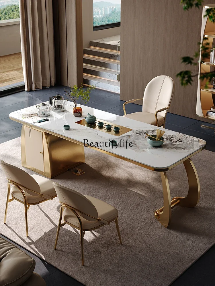 04*Rock slab tea table light luxury modern high-end household tea table kettle