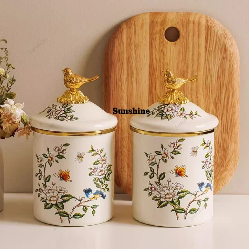 Gilded Bird Set Storage Jar Jewelry Storage Bottle Ornaments Living Room Cotton Swabs Candle Jar Candle Holder Storage Container