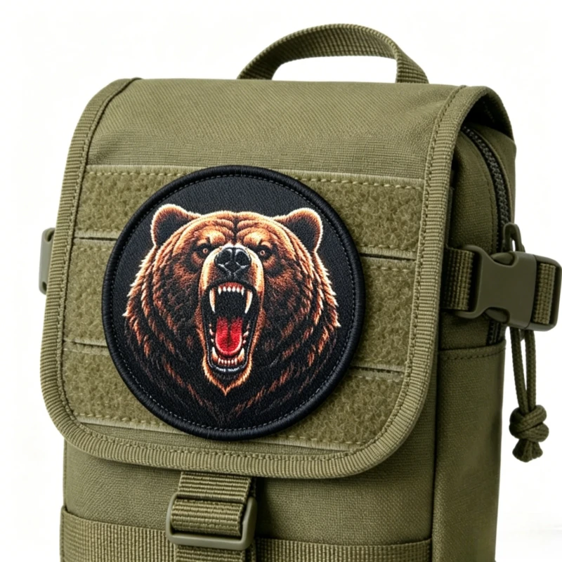 Roaring Grizzly Bear Morale Badge Tactical Patch for Backpack Hook and Loop Military Patch Clothing Applique
