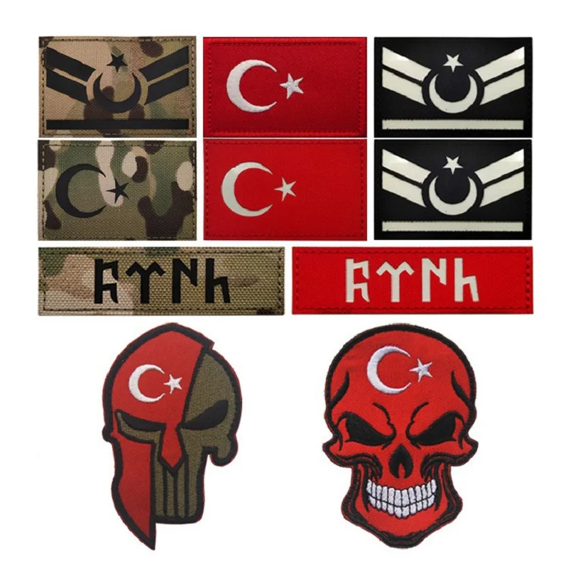 Hot IR Reflective Fabric Turkey Flag Armband Tactical Morale Backpack Nighttime Identification Hook&Loop Patches for Clothing