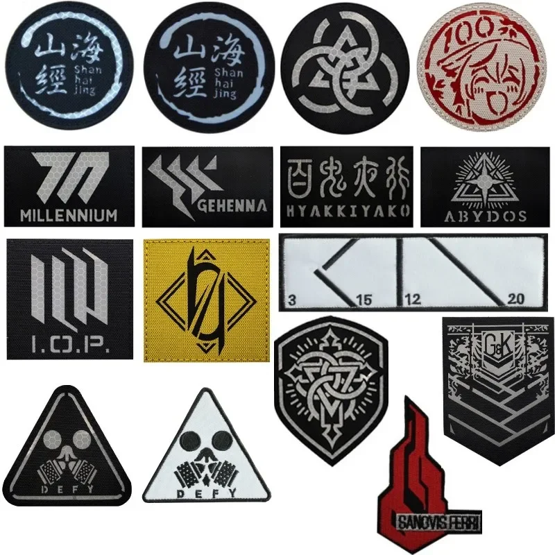 Blue Archive Patches Millennium Henna Trinity IR Reflective Anime Patch Girls Frontline Badges on Backpack Hook Loop Armband