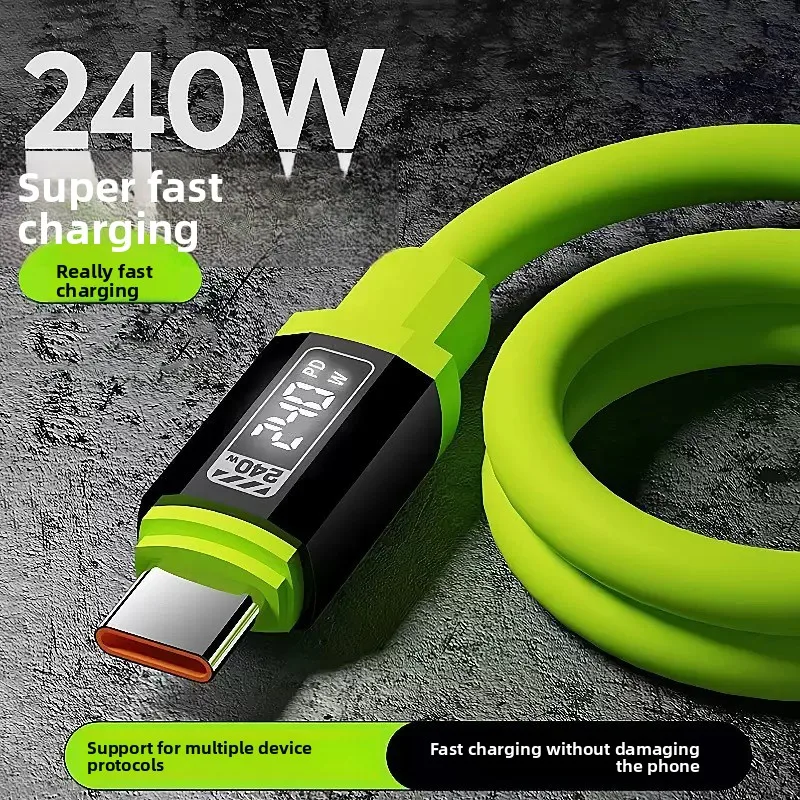 240W Quick Charging Cable Dual Type-C USB Moiblephone Silicone Jacket High-speed Charger Data Cord for Xiaomi Samsung Huawei