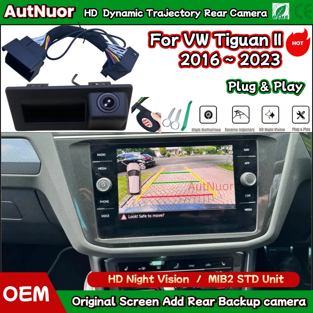Car Trunk Handle Reverse Camera For VW Tiguan II 2016 to 2023 HD Dynamic Trajectory Rear Backup Camera MIB2 Plug and Play