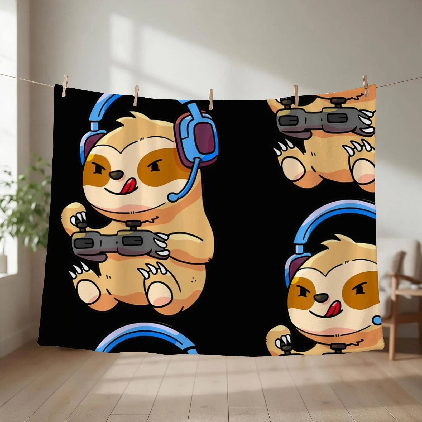 Gamer Sloth Gaming Sloths Video Game Gift Throw Blanket couch cozy soft plush fuzzy picnic outdoor blanket
