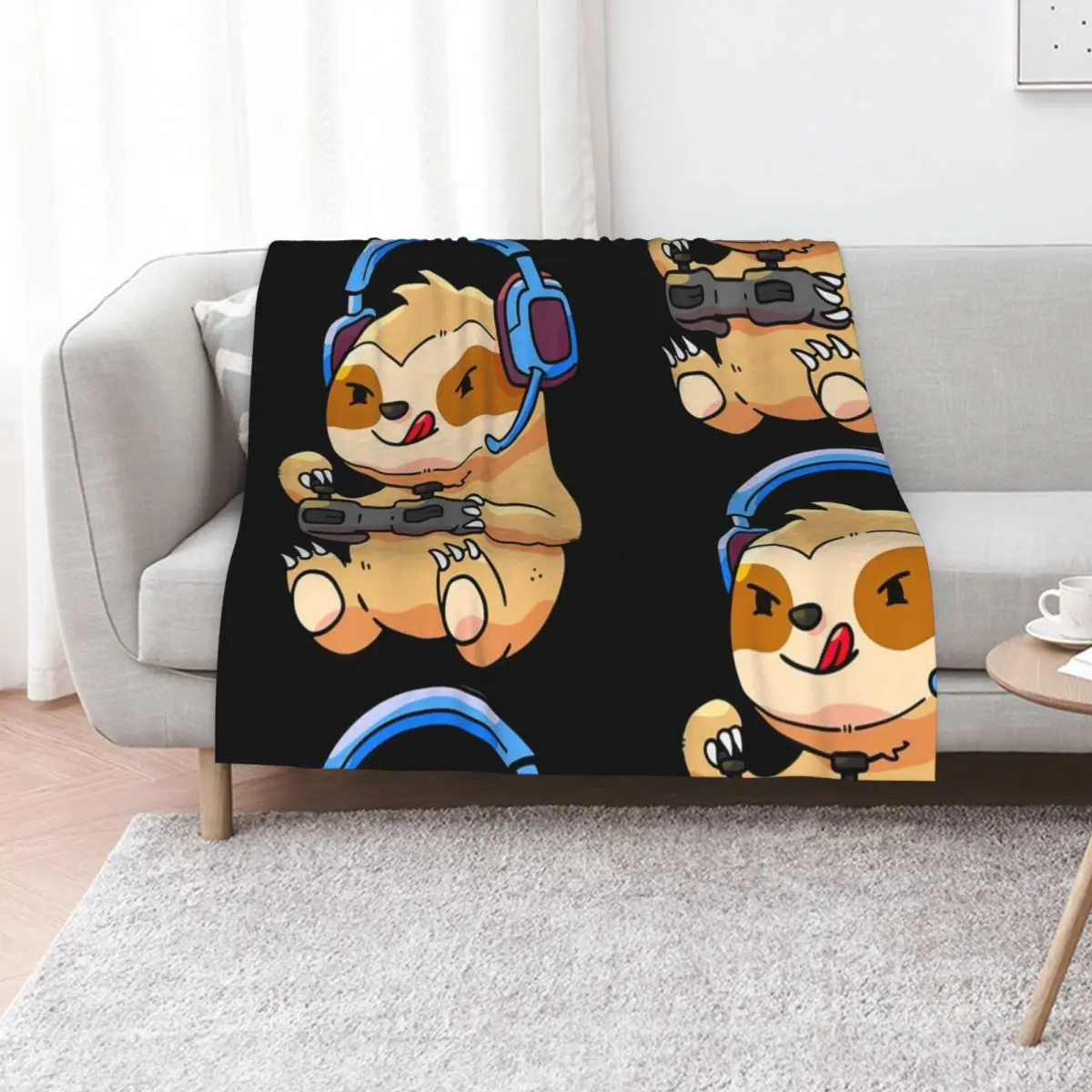 Gamer Sloth Gaming Sloths Video Game Gift Throw Blanket Large Cute Soft Big Hair blankets ands Blankets