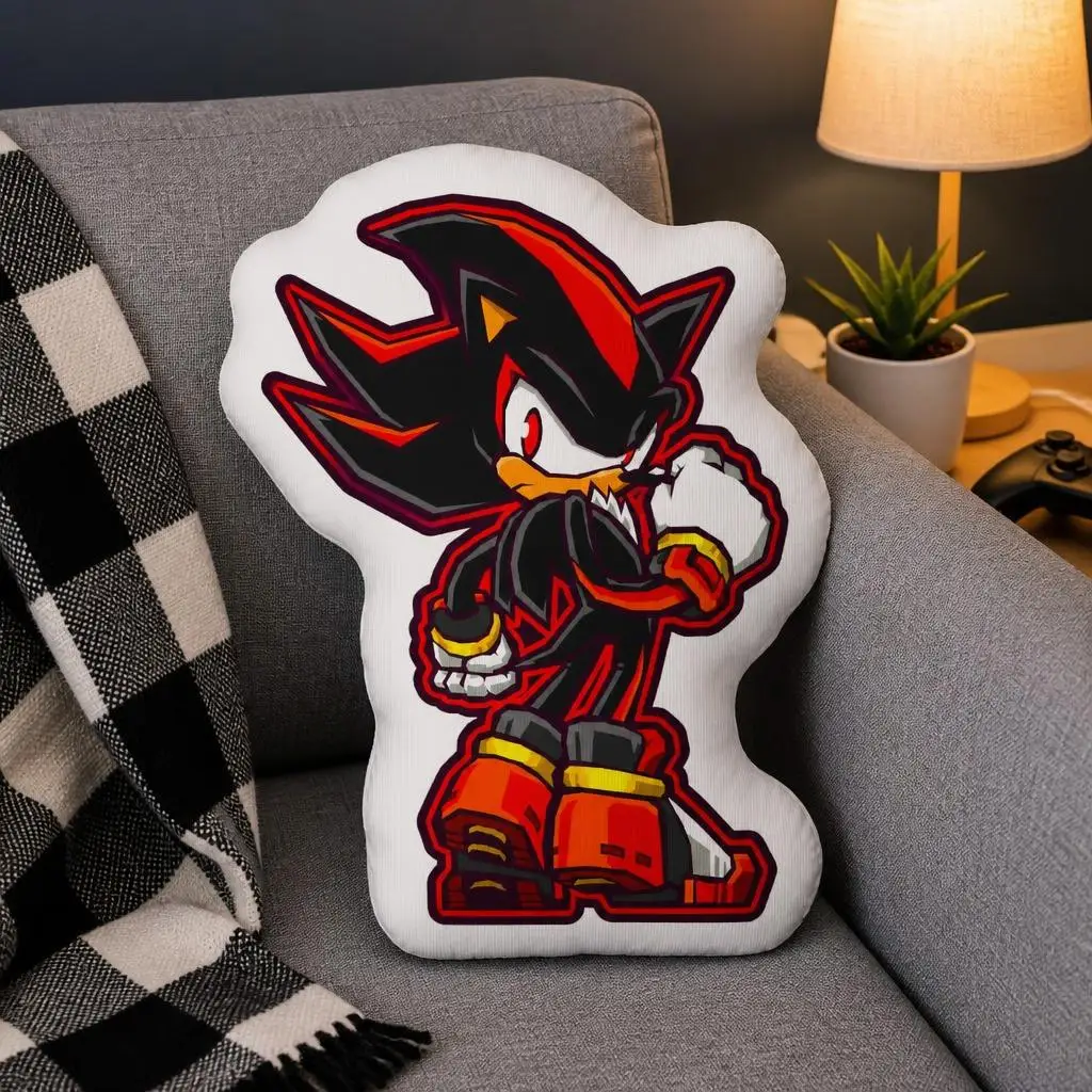Shadow the Hedgehog Shaped Pillow Stuffed Cushion Video Game Character Throw Pillow for Sofa Home Decor Gaming Gift