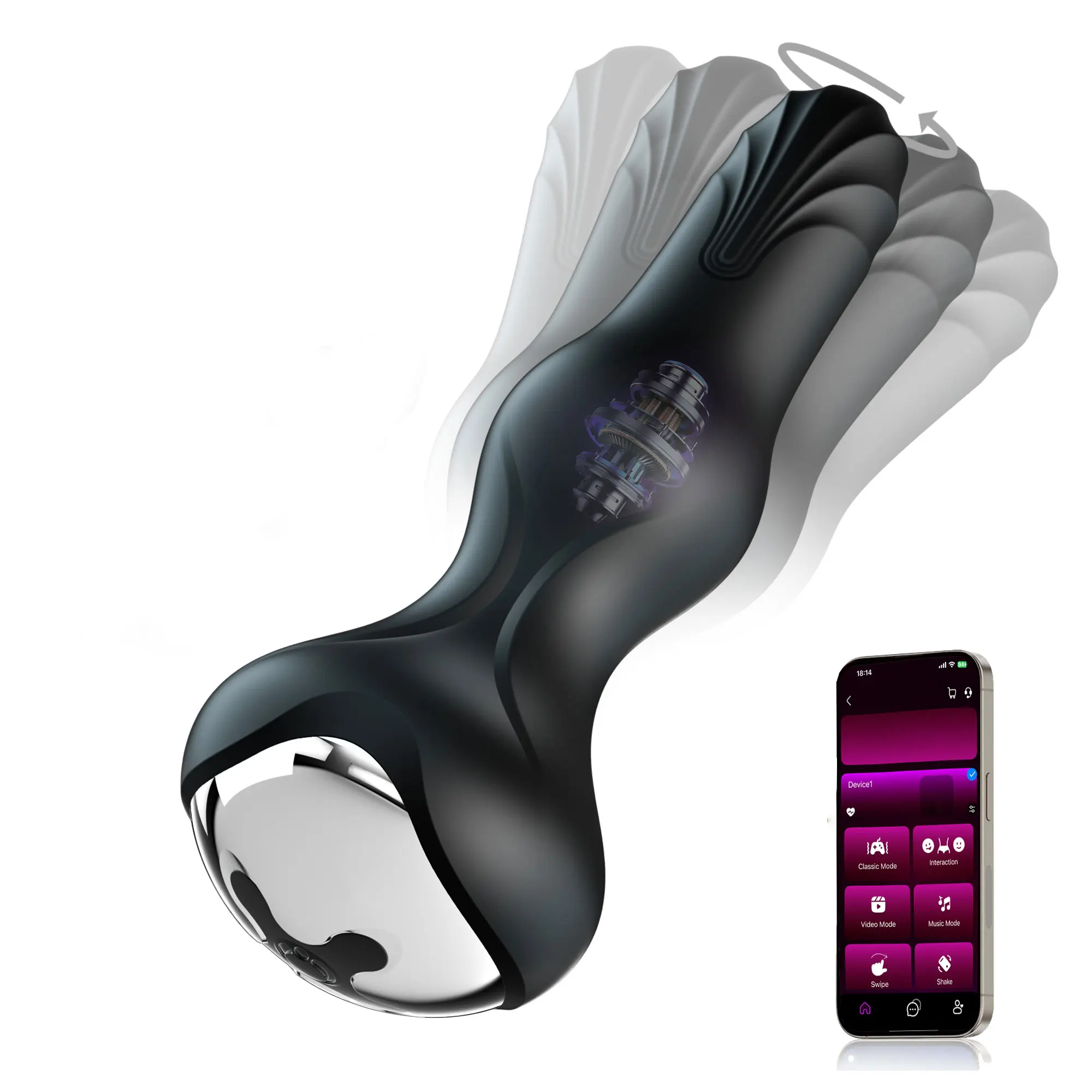 KUSHOR 360° Rotation Anal Plug Vibrator App Control Male Prostate Massager Swinging Dildo Butt Plug Adult Sex Toy for Women Men
