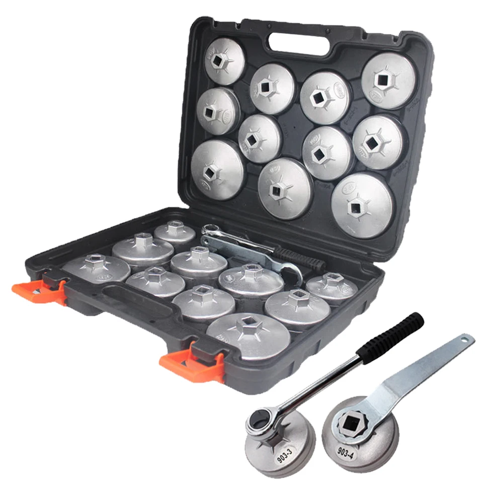 901-915 Oil Filter Wrench Set Cup Socket Removal Garage End Cap Box Key Sleeve Spanner 23pc Car Engine Repair Tool 64mm-101mm