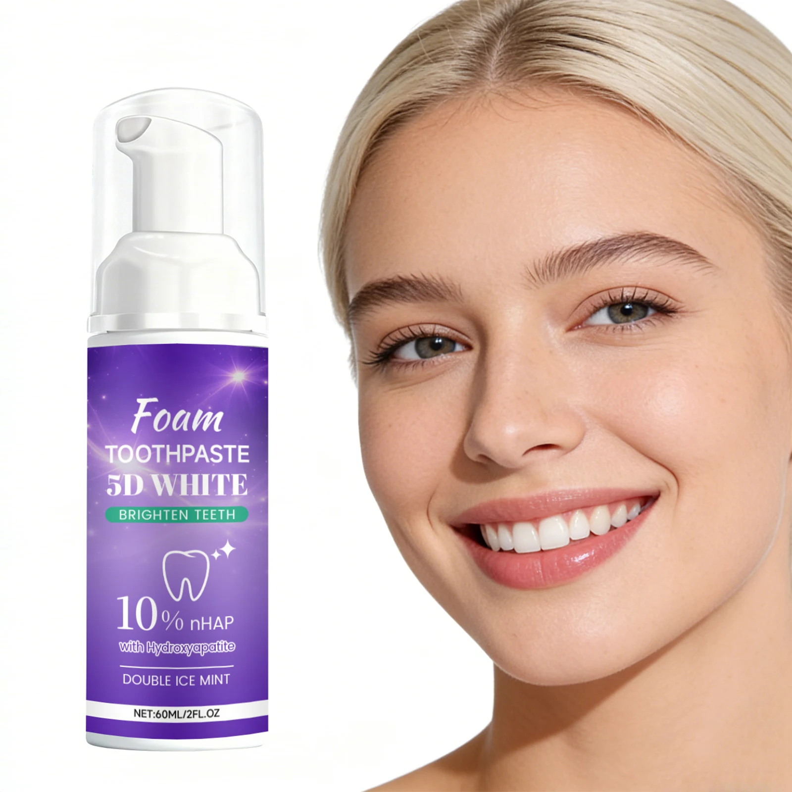 60ml 5D Foam Toothpaste Teeth Whitening Removing Yellow Teeth Gentle Cleansing Fresh Breath Dental Brightening Foam Toothpaste