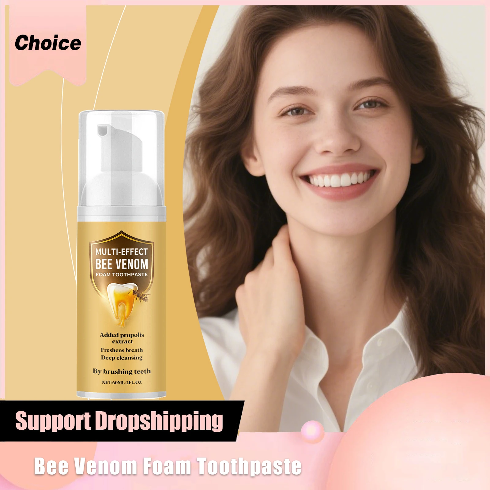 Bee Venom Foam Toothpaste Multi-effect Cleansing Freshen Breath Improve Surface Stains Protect Gums Oral Health Whitening Mousse