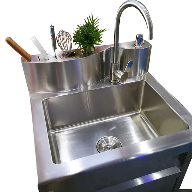 Hotel Restaurant Commercial Service Equipment Custom Design Multifunctional Stainless Steel Kitchen Sink Cabinet Shelf