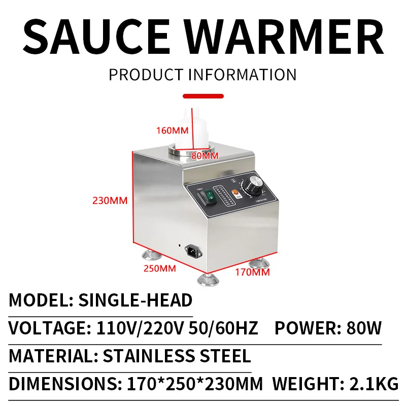 Commercial Sauce Warmer, Chocolate and Cheese Warmer, Stainless Steel Electric, Multifunctional 4-Bottle Sauce Warmer