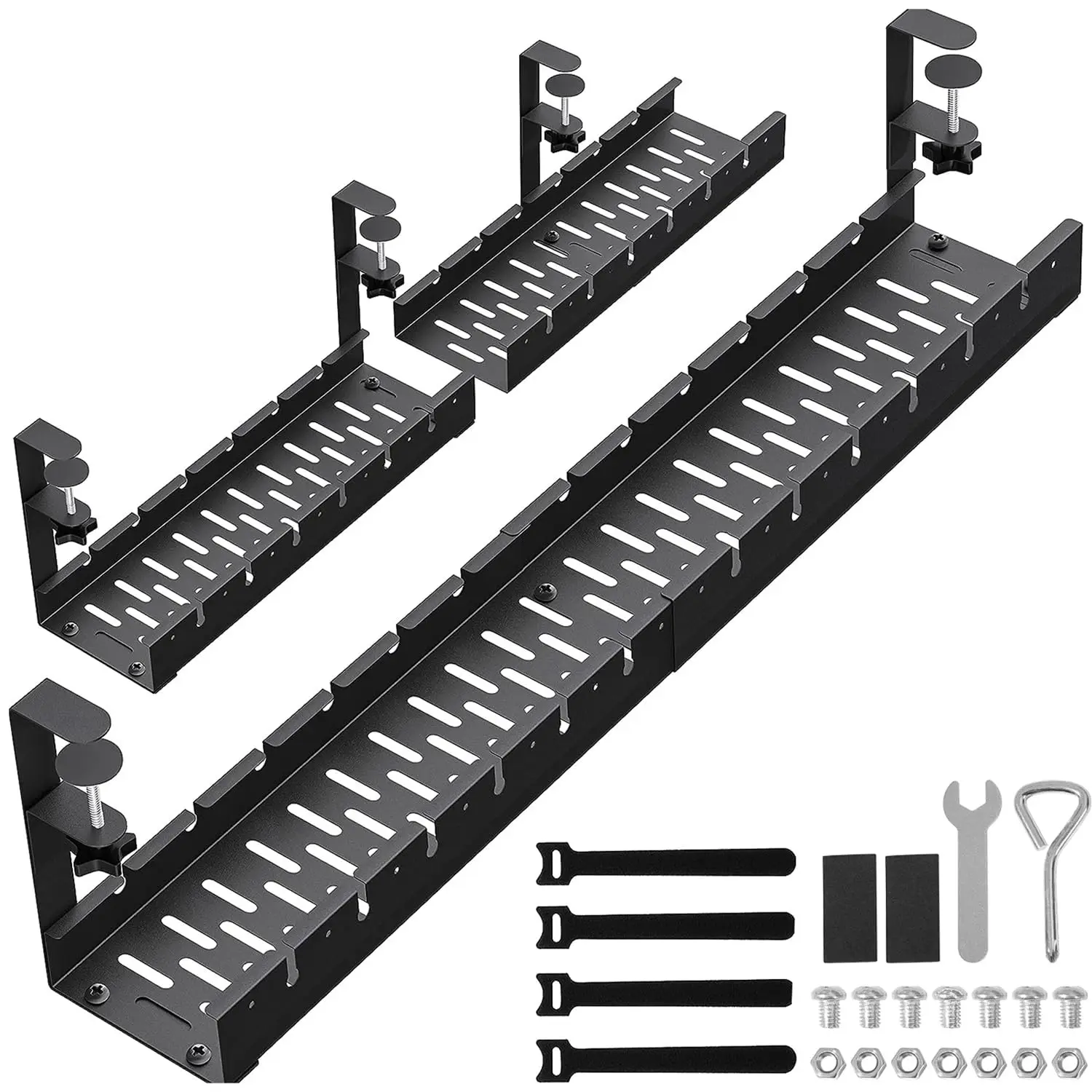 Under-table Cable Management Rack with No Drilling, Adjustable Carbon Steel Cable Tray for Office Storage Box and Line Fixation