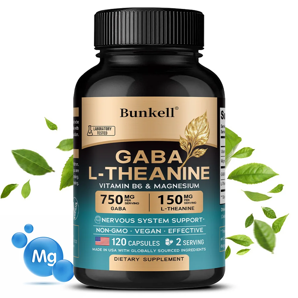 GABA 750 Mg, L-theanine 150 Mg, Contains Magnesium and Vitamin B6, Vegan Formula, Helps Calm, Sleep and Relax