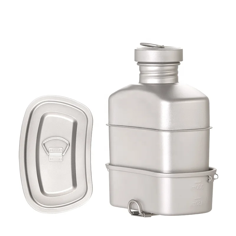 Outdoor Titanium Kettle Set 1100ml Sports Kettle and 750ml Titanium Lunch Box Camping Water Bottles Water Cooker