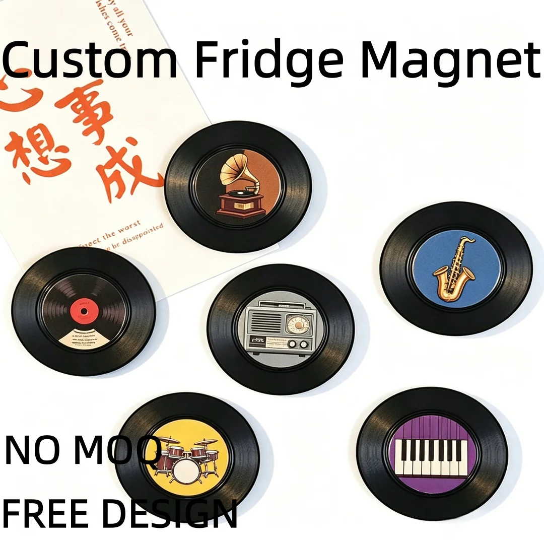 Retro Vinyl Record Shape Personalized Fridge Magnets Custom Printed Photo Pattern Decorative Refrigerator Magnets No MOQ Custom
