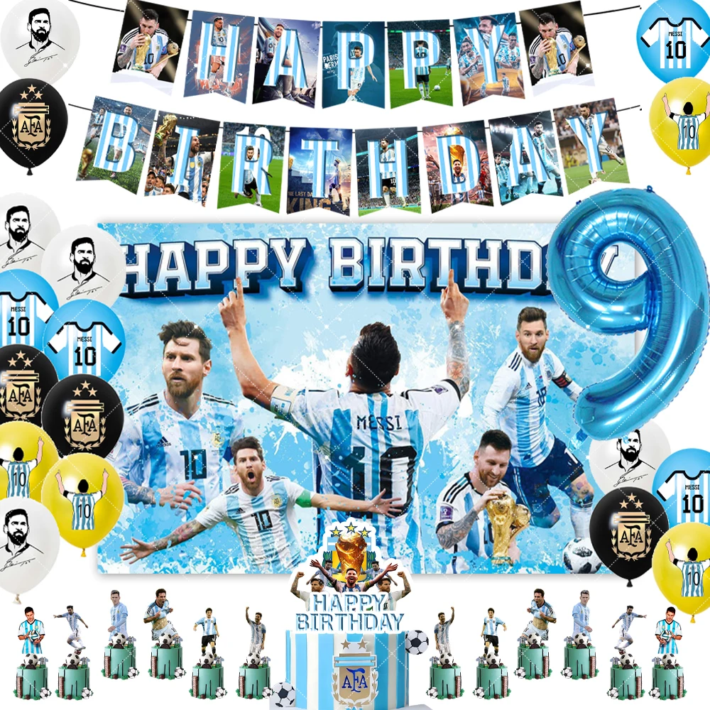 Football Player Argentina-Leo-Messi-Theme Fans Birthday Party Banner Background Cake Topper Number Balloon Decor Props Kids Gift