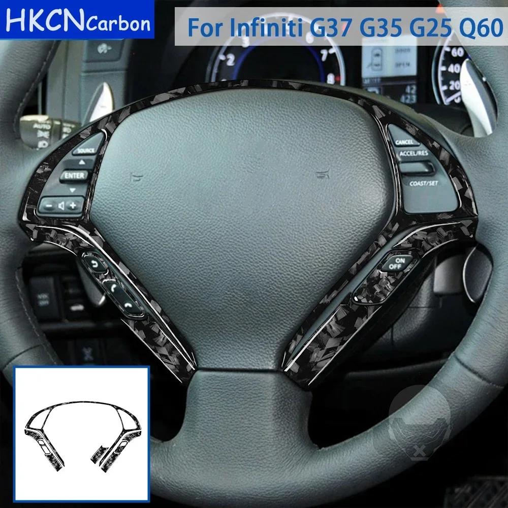 For Infiniti G37 2008-2013 G35 G25 Q60 Car Accessories Forged Carbon Fiber Interior Steering Wheel Button Panel Trim Sticker