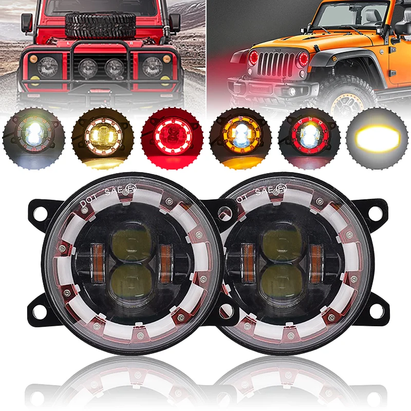 3.5 Inch Car LED Headlight Angel Eyes Devil Eye Three-Color Fog Lights Running Light  Running Light Turn Signal Fog Lights