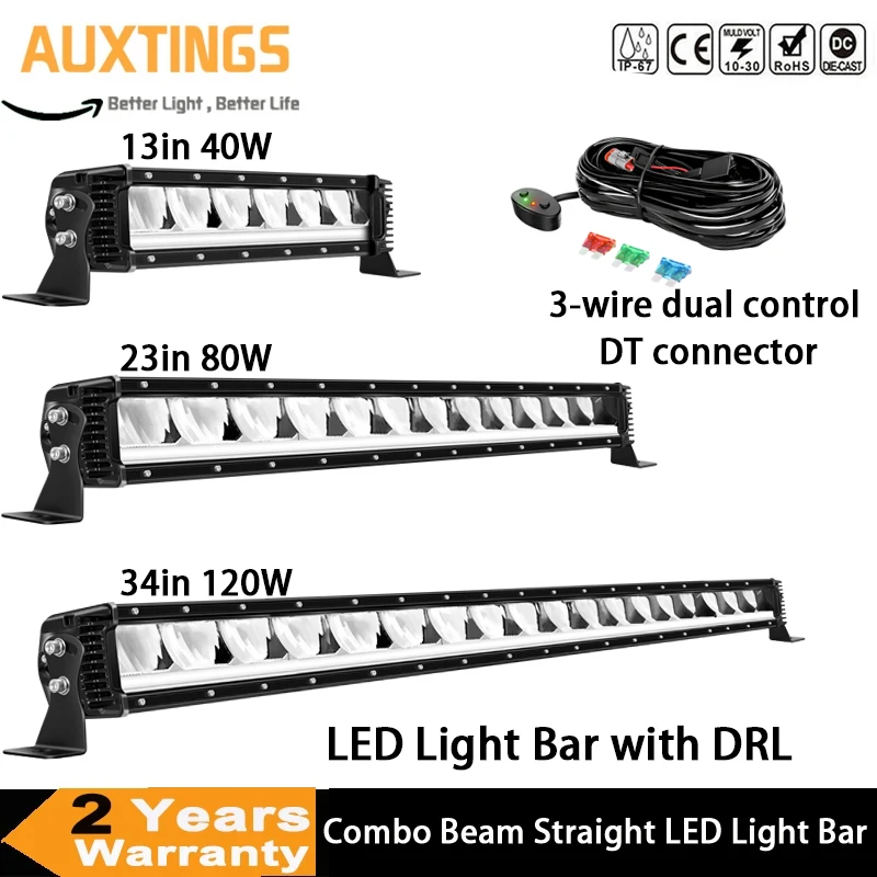 40W 80W 120W Straight LED Light Bar White & Amber DRL Combo Beam 40W 80W 120W Offroad Car Led Work Light Bar 4x4 SUV ATV 12V 24V