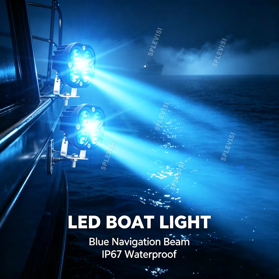 2Pc 12v-24v Blue 40W Spotlight Ponton Boat Deck Dock Lighting Night Fishing T-top Yacht Kayak Sailboat Lights boot accessoires