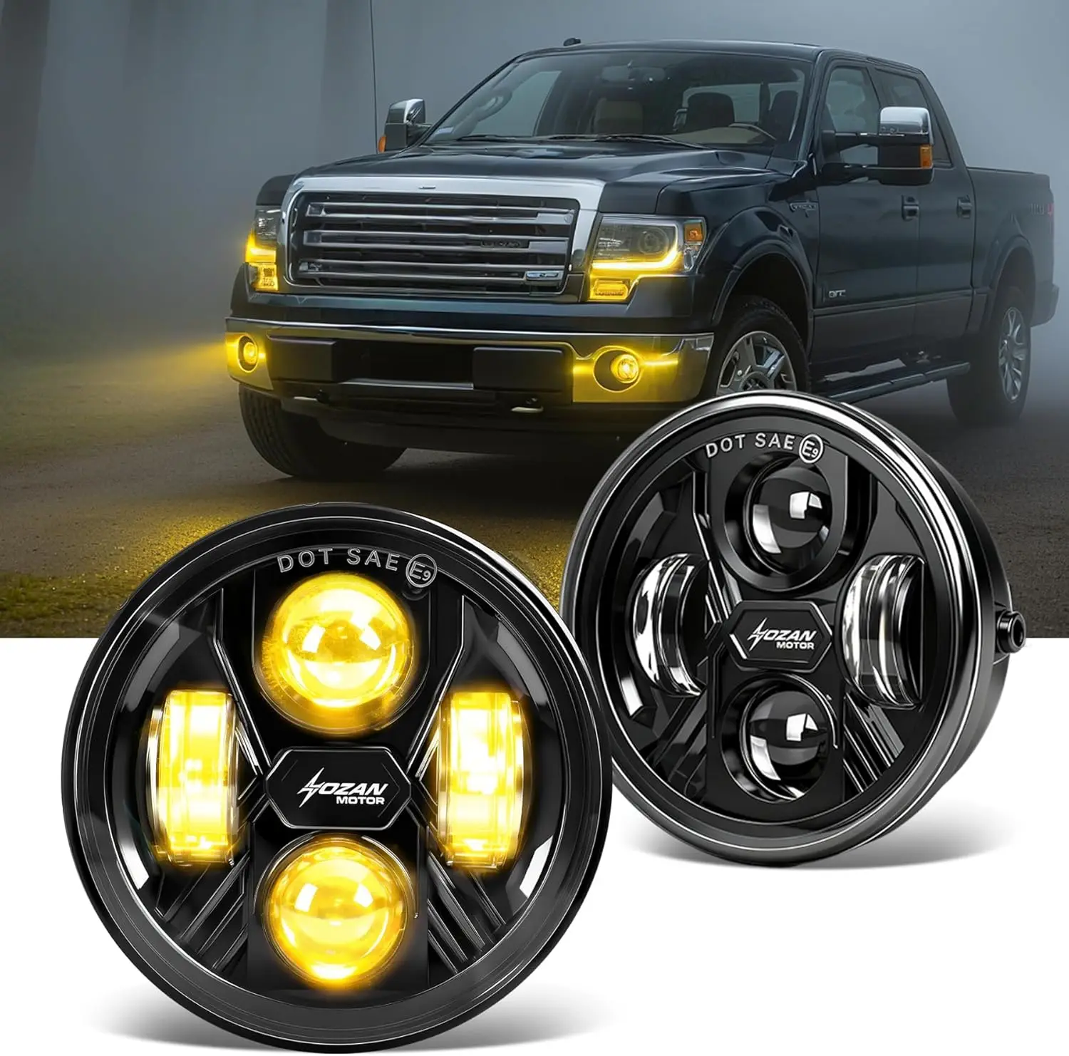 Amber LED Fog Lights for 2006-2014 Ford F150 Accessories, 40W Round Fog Light Assembly Kit, 2pcs Bumper Driving Light Fog Lamps