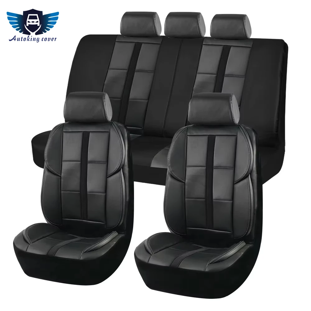 AUTOKING Universal Leather Car Seat Covers 3D Design With 3 Zipper Rear Seat Split Sport Seat Cover Airbag Compatible