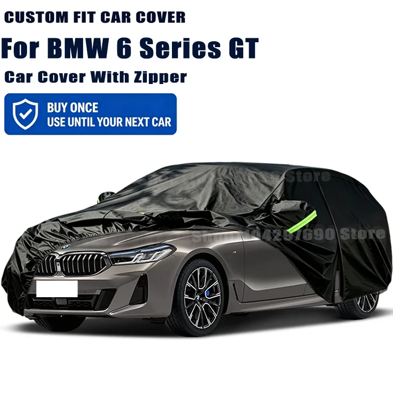 For BMW 6 Series GT Outdoor Full Car Cover With Zipper Snow Cover Sunshade Waterproof Dustproof Exterior Protection