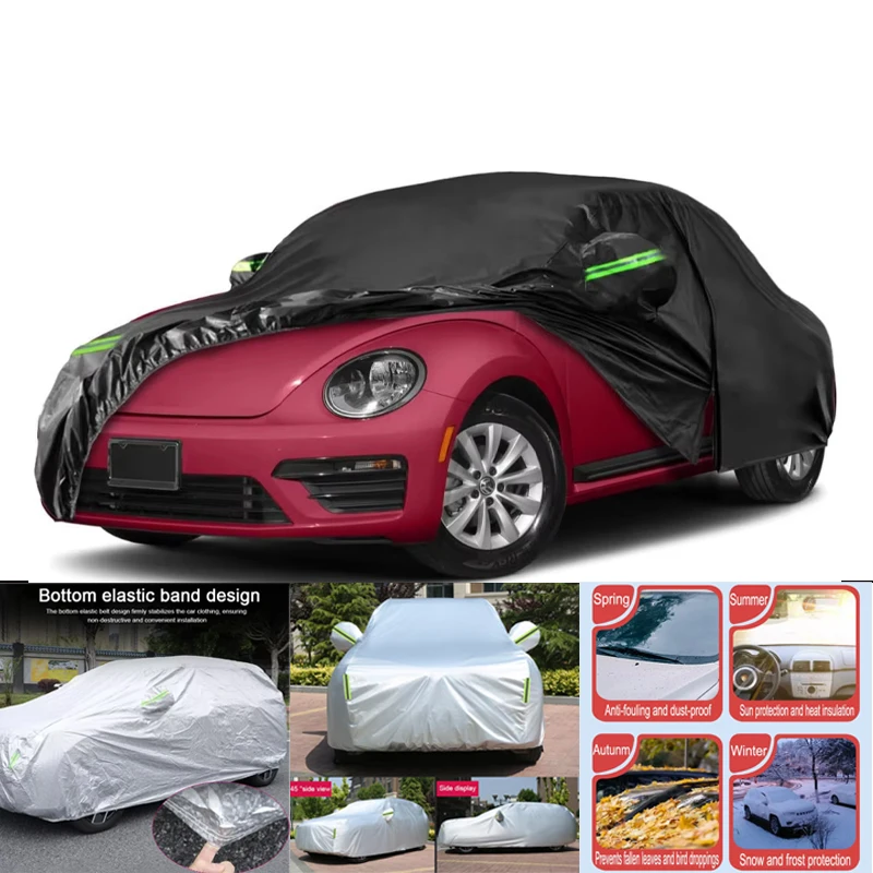 Waterproof Car Cover Replace For 1998-2024 Volkswagen Beetle With Zipper Door Windproof Bands For Snow Rain Dust Hail Protection