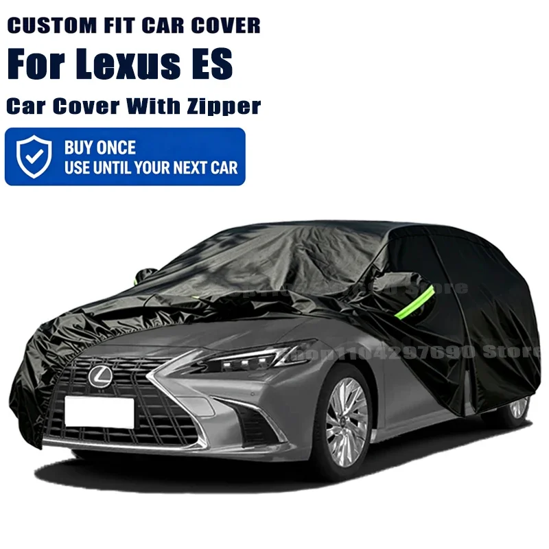For Lexus ES Outdoor Full Car Cover With Zipper Snow Cover Sunshade Waterproof Dustproof Exterior Protection