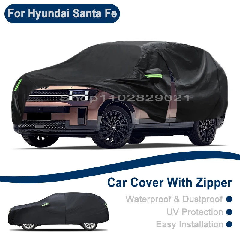 Outdoor Full Vehicle Cover For Hyundai Santa Fe - Side Zipper Design, Waterproof Dustproof Sun Protection Car Cover