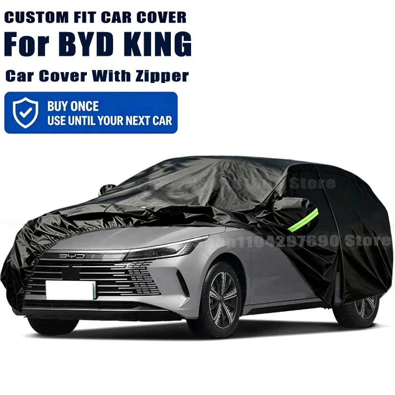 For BYD KING Outdoor Full Car Cover With Zipper Snow Cover Sunshade Waterproof Dustproof Exterior Protection