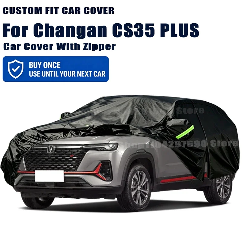 For Changan CS35 PLUS Outdoor Full Car Cover With Zipper Snow Cover Sunshade Waterproof Dustproof Exterior Protection