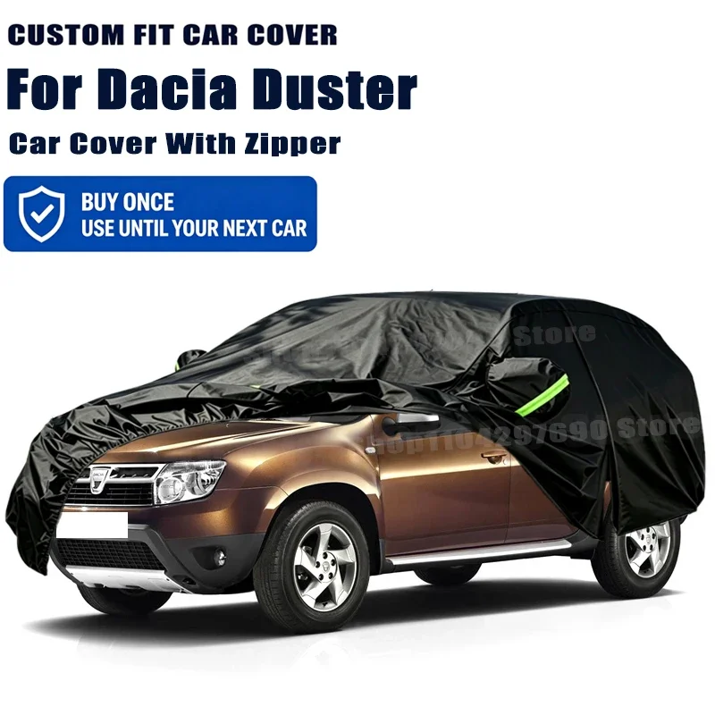 For Dacia Duster Outdoor Full Car Cover With Zipper Snow Cover Sunshade Waterproof Dustproof Exterior Protection