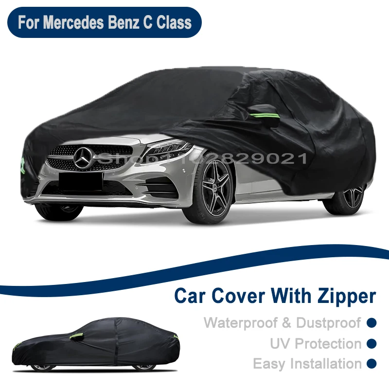 Outdoor Full Vehicle Cover For Benz C Class W202 W203 W206  - Side Zipper Design, Waterproof Dustproof Sun Protection Car Cover