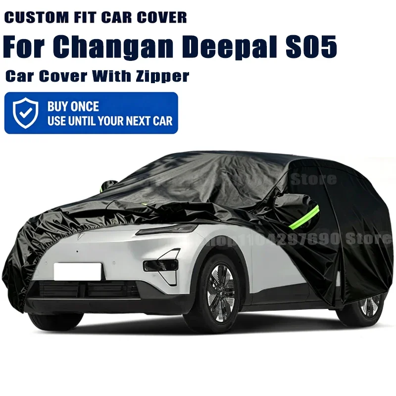 For Changan Deepal S05 Outdoor Full Car Cover With Zipper Snow Cover Sunshade Waterproof Dustproof Exterior Protection