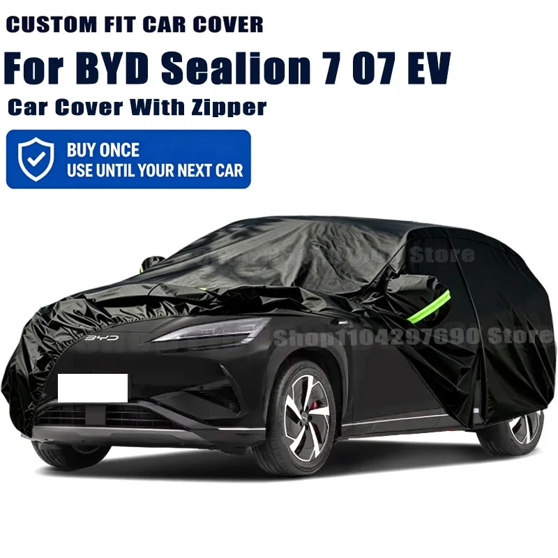 For BYD Sealion 7 07 EV Outdoor Full Car Cover With Zipper Snow Cover Sunshade Waterproof Dustproof Exterior Protection