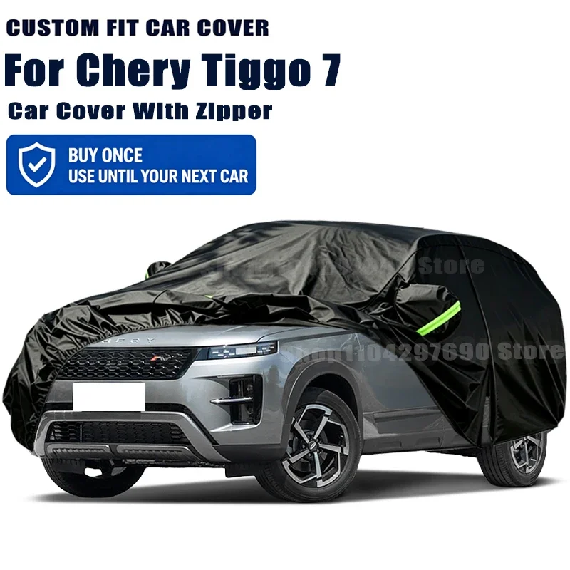 For Chery Tiggo 7 Outdoor Full Car Cover With Zipper Snow Cover Sunshade Waterproof Dustproof Exterior Protection