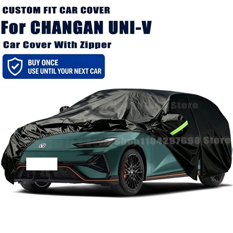 For CHANGAN UNI-V Outdoor Full Car Cover With Zipper Snow Cover Sunshade Waterproof Dustproof Exterior Protection