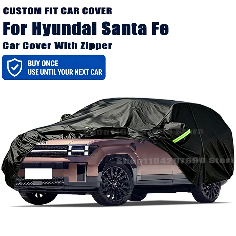 For Hyundai Santa Fe Outdoor Full Car Cover With Zipper Snow Cover Sunshade Waterproof Dustproof Exterior Protection