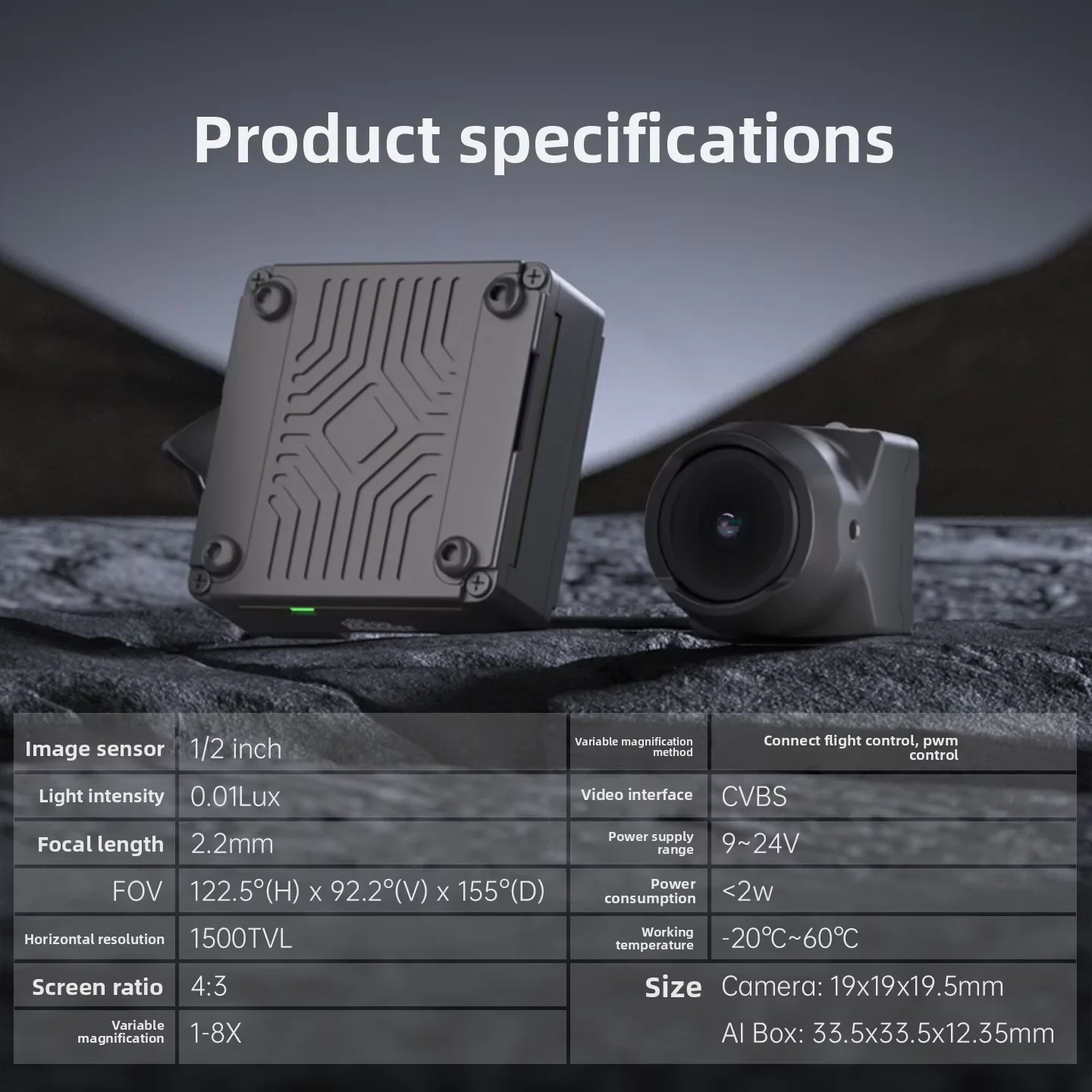 CADDXFPV Farsight Camera AI Intelligent zoom Analog Camera with AI BOX 0 Lux 122.5° FOV 1500TVL 1-8x Fast Zoom For RC FPV Drone