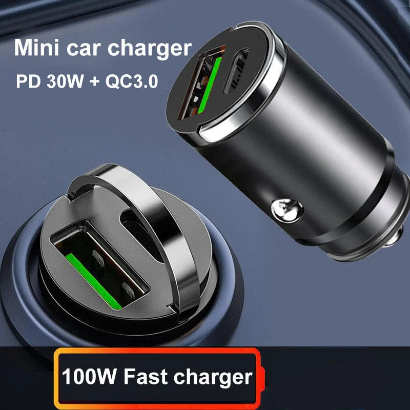 12V 24V Universal QC3.0 Mini Dual Port Super Fast Charging PD 30W Flush Fit USB C USB Car Charger Adapter 100w For iPhone 15